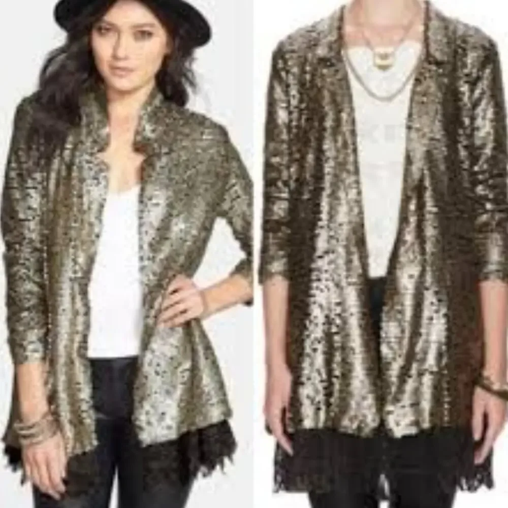Free People Stardust Tarnished Sequin Lace XS Coat Jacket